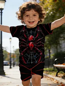 Spider Guardian Baby Set, Spider Web Print Full Print T-Shirt, Casual Infant Short Sleeve Set, Perfect Gift for Kids