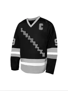 Men's Ice Hockey Jersey 99 black Embroidered Casual Training T-Shirt, Athletic Shirt, Embroidery Sportswear, Sporty V-Neck Long Sleeve, Loose-Fitting All Seasons, Athletic Activewear, Athletic Tops