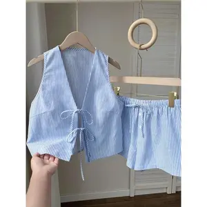 Women's Striped Sleeveless Top and Loose Elastic Waist Shorts Set, Casual Summer, 2 Piece Set, Comfortable and Stylish