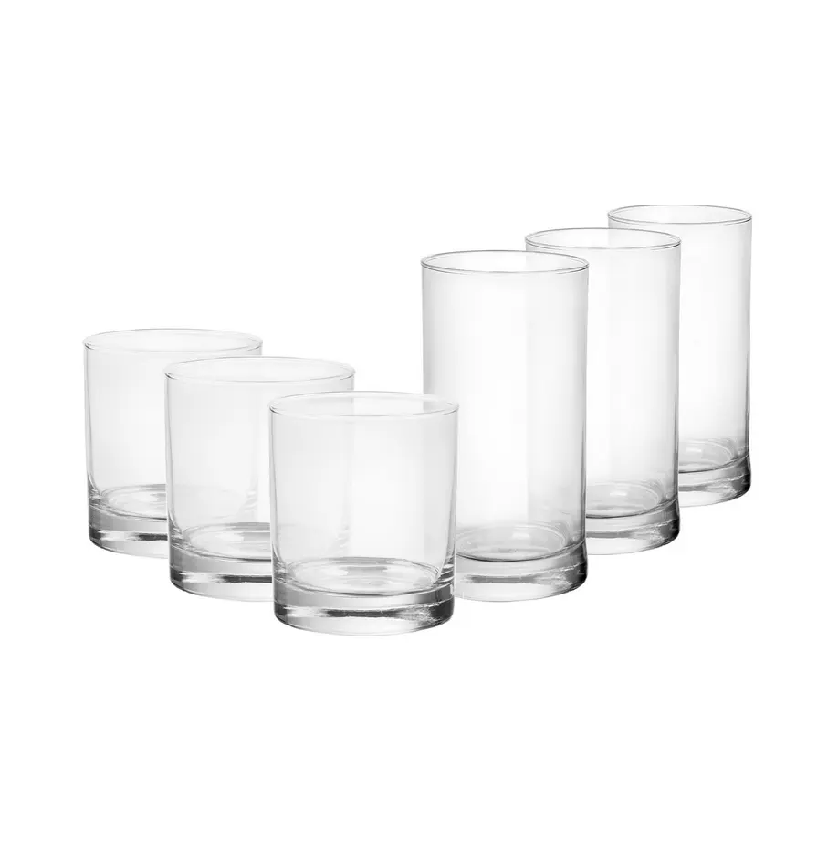 Tennyson Cooler Glass Drinkware Set Clear 12 Pieces 6 16 oz Coolers 6 11 oz Rocks Durable Versatile for All Occasions