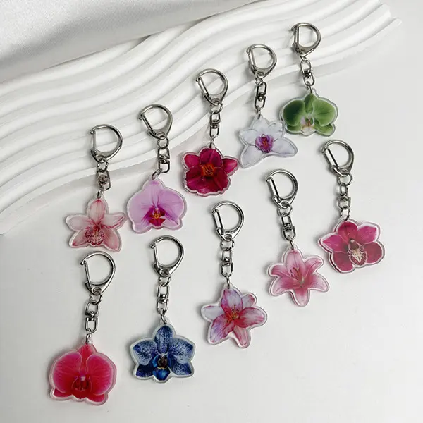 5pcs Acrylic key chain Orchid Keychain Cute bag charm Ladies Whelan key chain to various varieties of orchids Mobile phone pendant