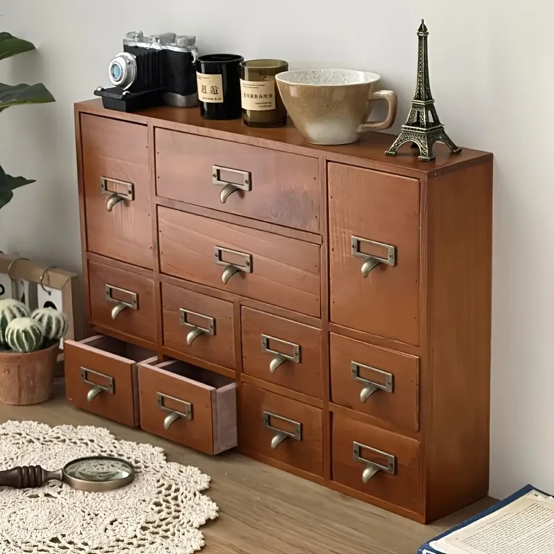 12-Drawer Wood Chest of Drawers - Handcrafted Solid Pine Rustic Storage Cabinet with Non-Toxic Wax Distressed Finish, Unique Customizable Handle and Spacious Compartments for Home Office Craft Supplies, Chest Drawers
