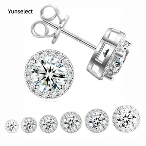 Unisex S925 Sterling Silver Elegant Halo Round Soft Needle Stud Earrings with Artificial Gemstones - Fine Jewelry for Daily, Party Wear 6601