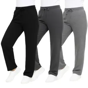 Women's 3-Pack Loose-Fit Classic Heavyweight Fleece Sweatpants with Open Bottom (S-3XL)