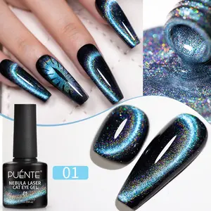 Puente 7.5ML Galaxy Rainbow Cat Eye Gel Nail Polish Nebula laser cat magnetic gel Glitter Holographic Gel polish SOAK OFF UV/LED Nail Art Design Salon DIY Manicure Gift for Women
