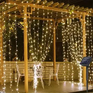 Solar Powered LED Curtain String Light, Outdoor Decorative Light String, Curtain Fairy Light, Perfect for Wedding Party, Balcony, Patio, Garden Decoration