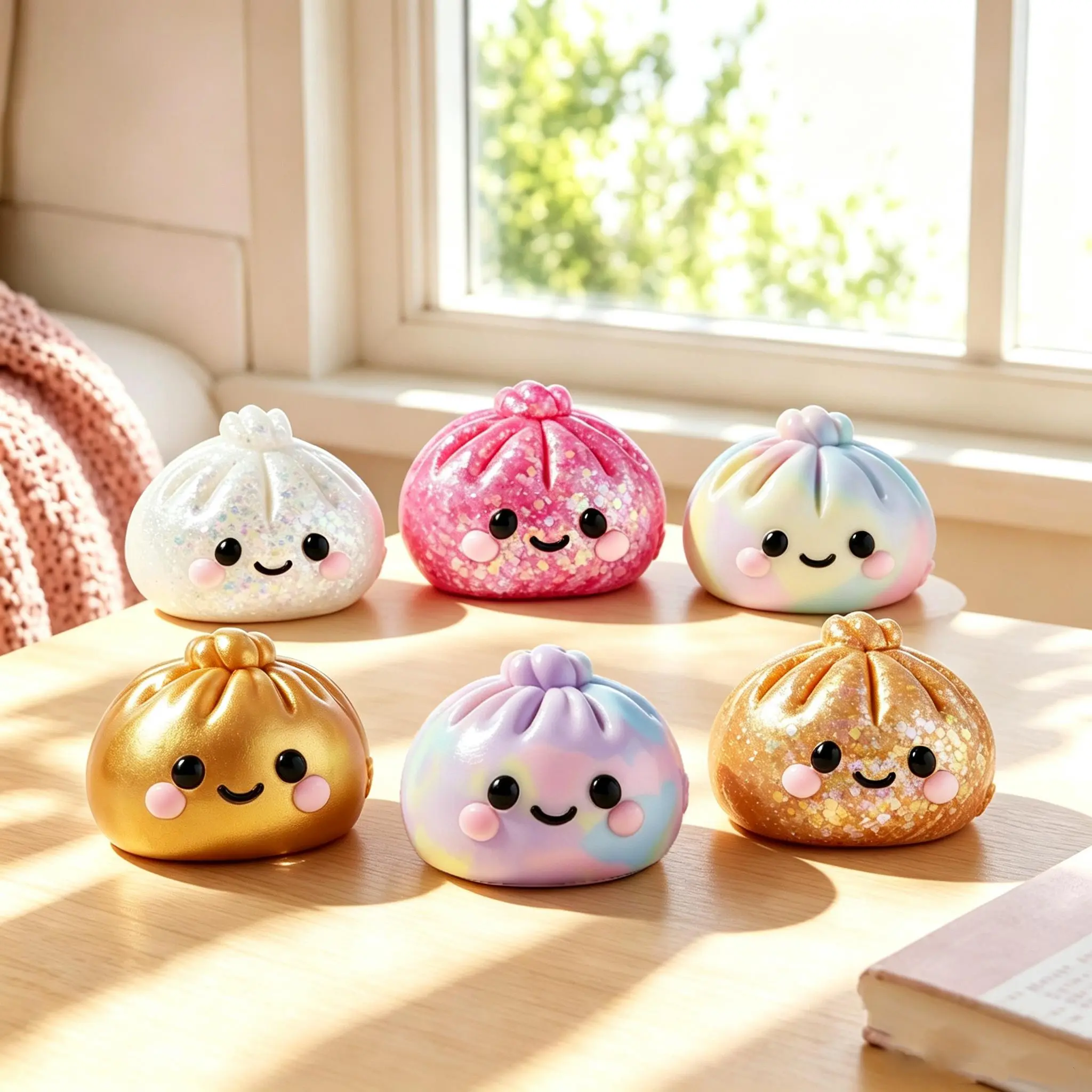 TABASQUISHY Back To School Handmade Dumpling Taba Squishy Toy, Cute Slow Rising Stress Relief Fidget Squeeze Ball, Mini Sensory Desk Toy, Backpack Bag Charm Decor Collectible, Available in 6 Colors