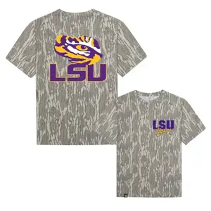 Tiger Mascot College Graphic Tee Camo Pattern Shirt Vintage Animal Spirit Design Purple Gold Style Oversized Streetwear Unisex Casual Game Day Fan Outfit Gift Idea