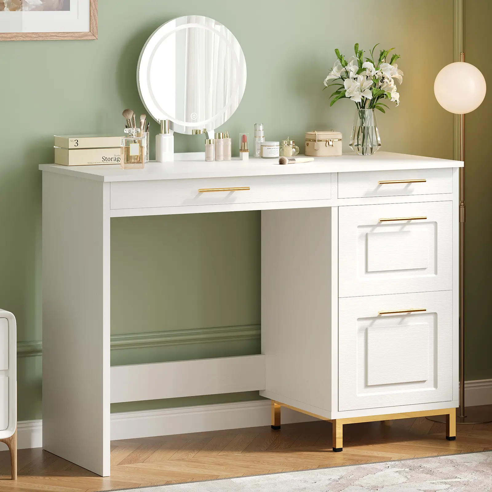 [SummerWins] HOMBCK Desk with Drawers, 43" Computer Desk with 4 Storage Drawers, Small Desks with Storage Shelves for Home Office summer garden,fathers day gift ideas#home essentials#back to school