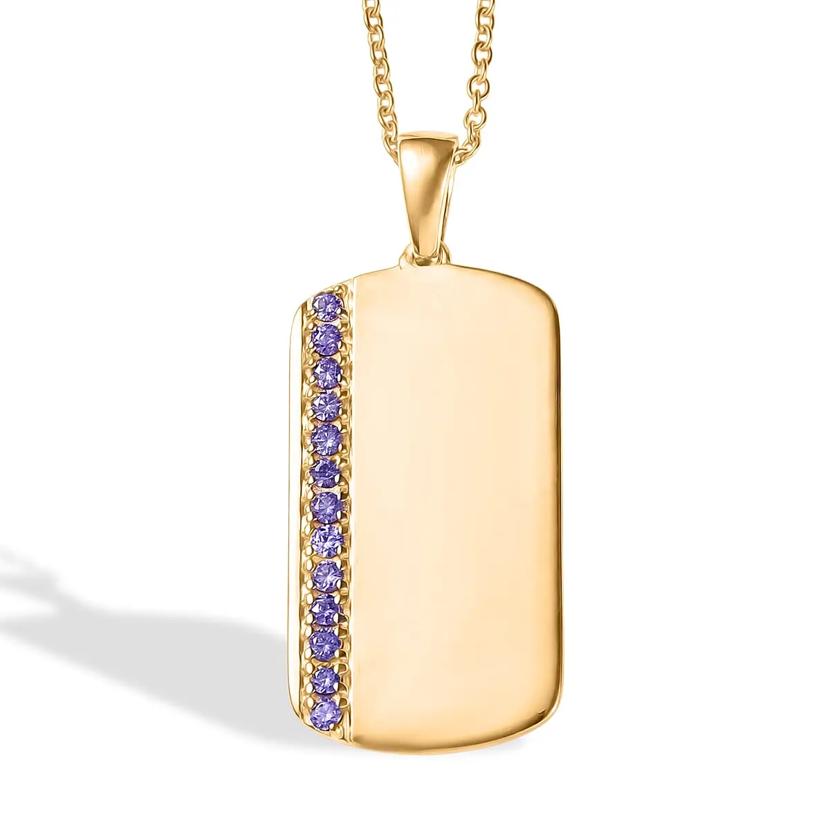 EverTrue Simulated Amethyst Color Diamond Pendant in 18K YG Plated with ION Plated YG Stainless Steel Necklace 24 Inches