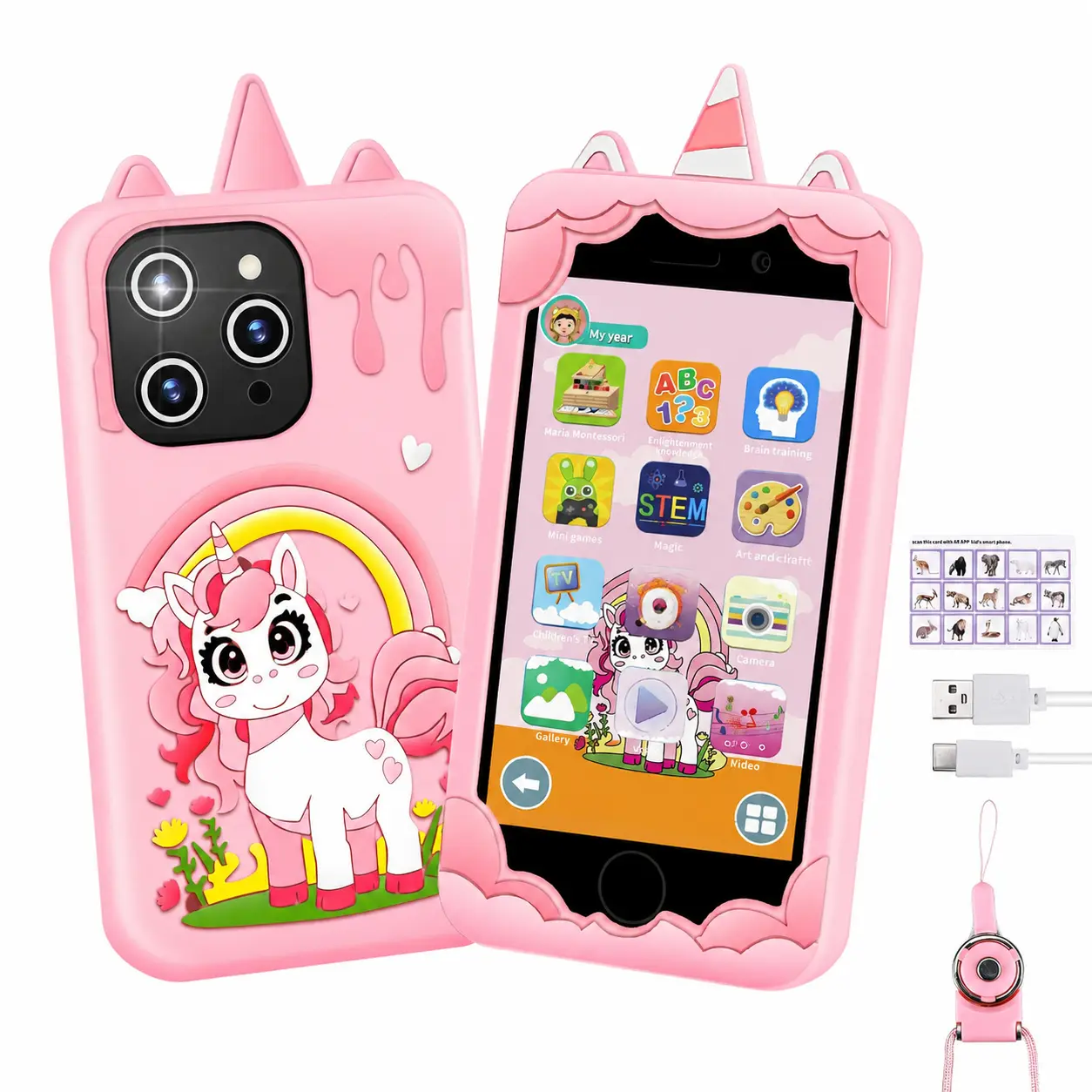 Kids Smart Phone Toddler Tablet - HD Touchscreen, Dual Camera, 8GB Card, MP3 Player, Educational Games, Learning Tablet for 3-9 Year Olds, Christmas Birthday Gift Toy