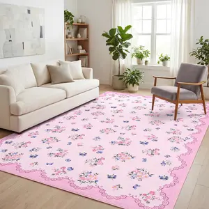 Vintage Floral Rug Washable Rustic Style Soft Non-shedding Foldable Non-slip for Bedrooms Dining Rooms Living Rooms and Farmhouses