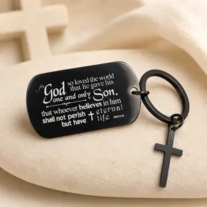 Christian Yeshua Keychain – John 3:16 Bible Verse Dog Tag Keychain – Jesus Name Gift – Faith Key Ring