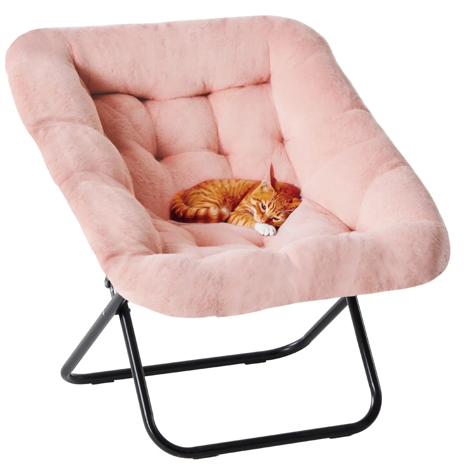 Furry Accent Cozy Reading Chair for Adults - Soft Faux Fur, Large-Size, Multi-Purpose Comfortable Functional Folding Indoor Furniture for Bedroom, Living Room, Multi-Purpose Folding Chairs, Comfortable Folding Chairs