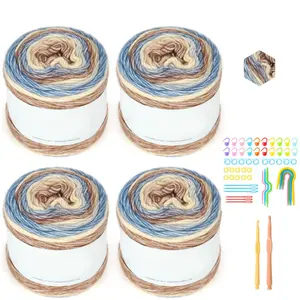 4 Pcs+53pcs Gradient Cake Wool Rainbow Winter Scarf Hat Hand Knit DIY Crochet Medium Fine Wool Yarn Bag Pack 400g, Mother's Day Gift, Can Be Used To Make Shawls, Blankets, Cushions, Coasters, Pendants, Includes Knitting Locator, Loop Pin tiktokshopspringg