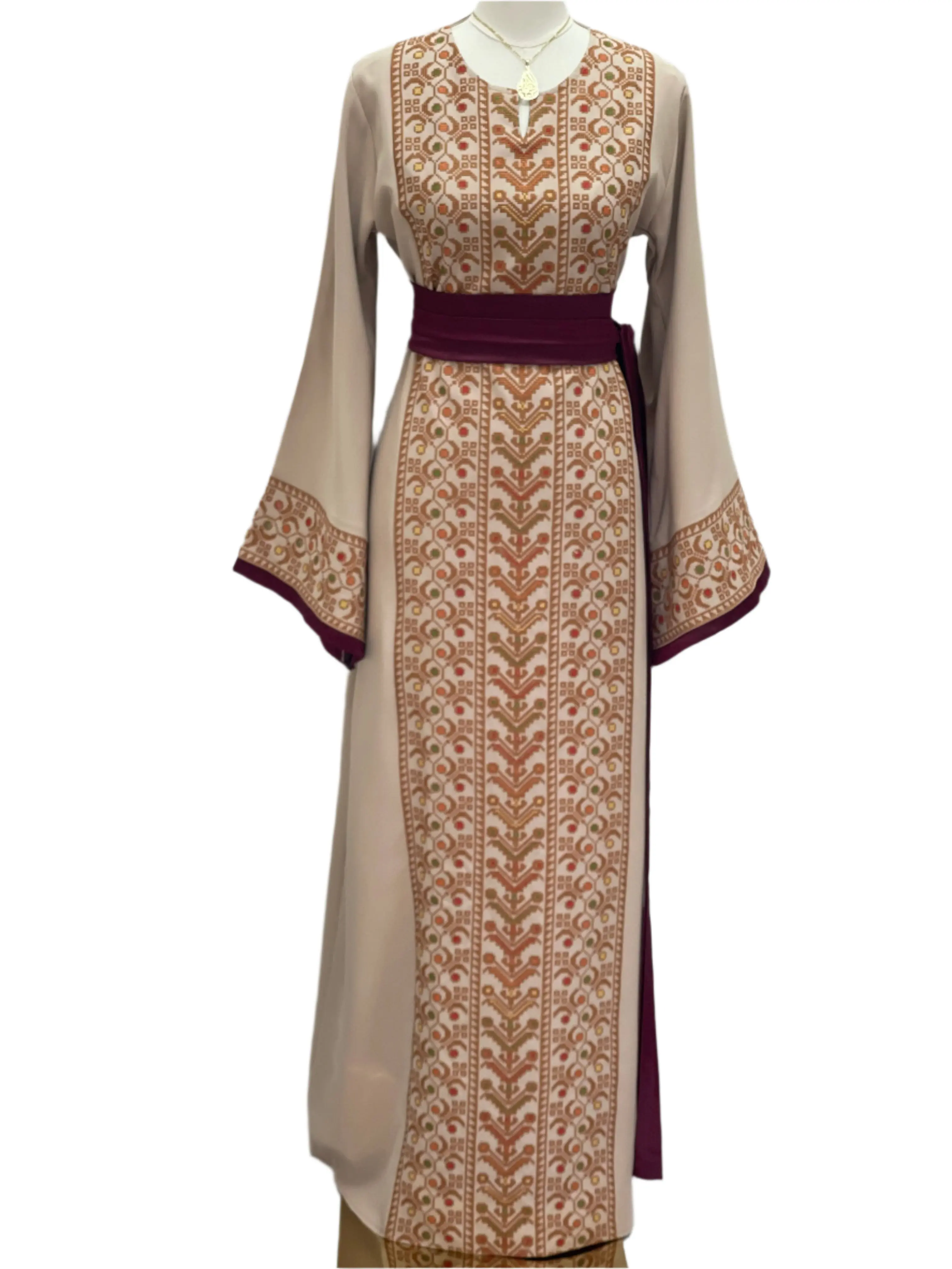 Samah Embroiderd Thobe With Belt Palestinian Traditional Design
