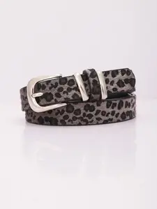 Women's Elegant Leopard Print PU Belt, Fashion Belts with Silver Color Alloy Buckle, Perfect for Dresses and Jeans, Ideal Valentine's Gift