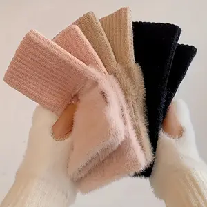 Unisex Winter Fingerless Gloves, Windproof Thickened Casual Warm Writing Gloves, Soft Cycling Gloves, Christmas Gift for Men and Women, Seamless Knit Gloves