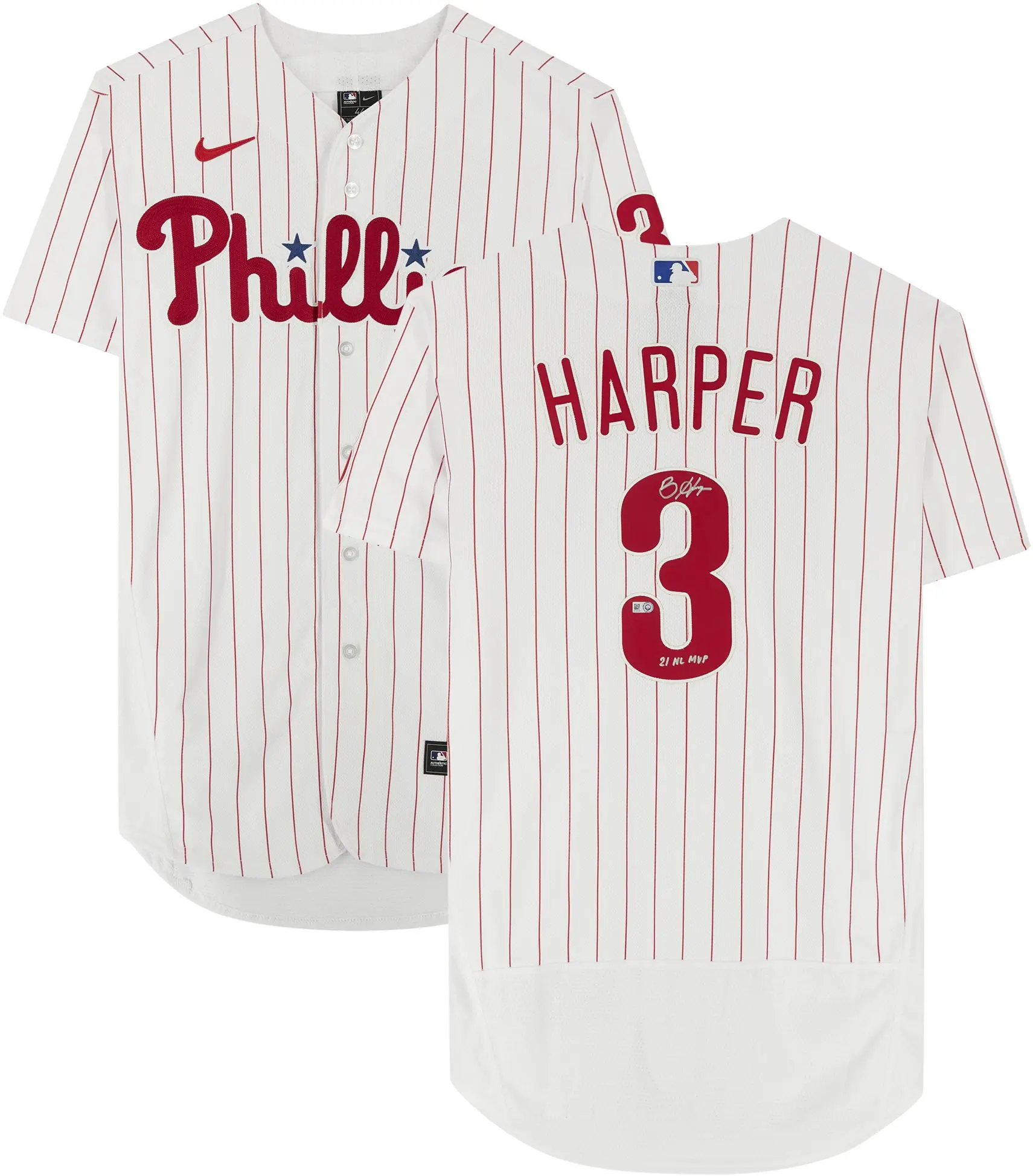 Bryce Harper Philadelphia Phillies Autographed White Nike Authentic Jersey with "21 NL MVP" Inscription - Fanatics Authentic Certified