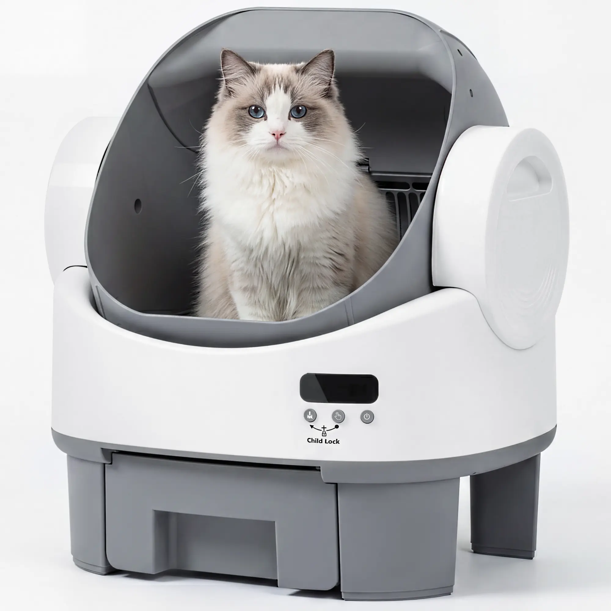 Alifuraha Smart Self-Cleaning Automatic Litter Box - Portable Open-Top, 3.5lbs-22lbs Mixed Cats, Large Capacity, App-Free Plug-and-Play, 4-Layer Advanced Safety, Easy-Washable Drum, 15-Day Hands-Free Traveling, Odor Control, Auto/Manual Modes