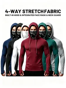 6 Pack Men UPF Sun Compression Hooded Shirts,Work shirts for men construction, Quick Dry Breathable Long Sleeve Athletic Tops with Attached Face Mask, Lightweight Cooling Performance Activewear for Fishing Construction Outdoor Work hoodies clothing