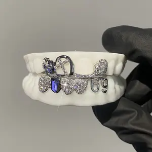 Custom 925 Silver Cross Relief Honeycomb With Vvs Moissanite Diamonds Grillz Plain 69 Digital Teeth Grillz Jewelry