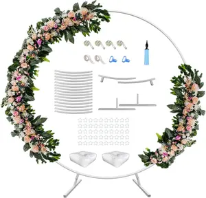 7 Ft Round Wedding Arch Stand with Base for Flower Balloon Decoration, Circle Backdrop Stand Frame for, Birthday, Baby Shower, White