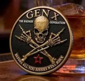 Gen X Commemorative Coins, The Badass Generation, Zinc Alloy, Double Sided Vintage Skull Challenge Coins, Gen X Tribute