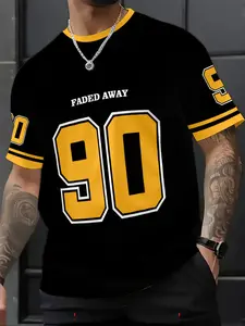 Men's Summer Number 90 T-Shirt with 3D Digital Print, Casual Comfortable Fitted Short-Sleeve Top, Great for Outdoor Wear, Streetwear