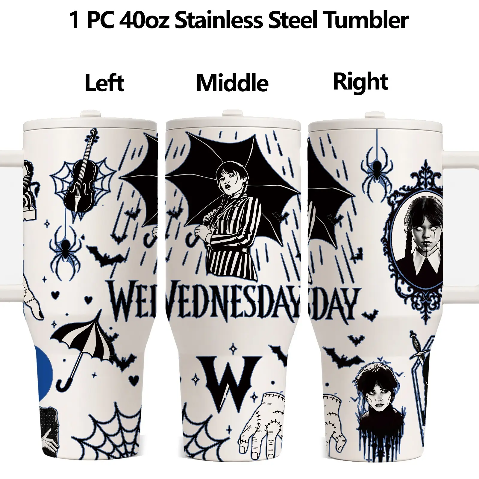 40oz insulated mug, Travel Mugs Insulated For Hot And Cold, gothic aesthetic tumbler, double wall vacuum stainless steel cup, leak proof lid, keeps hot 12h cold 24h, handle travel mug, spooky Wednesday gift for women men, halloween drinkware