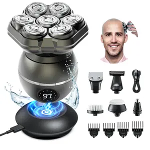 7D Bald Head Shaver for Men, IPX7 Waterproof Electric Razor for Wet Dry Use,  6 in 1 Magnetic Head Shaver for Men with Type-C Charger