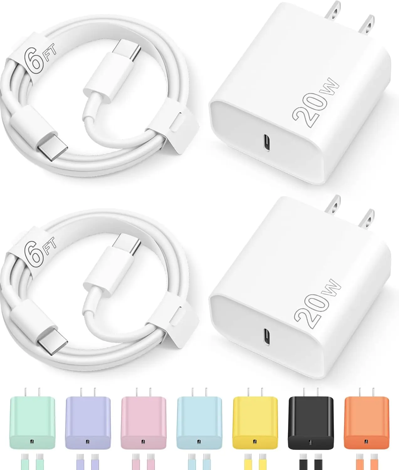 Fast Charging USB C Wall Charger Block with 6FT Cable Type C Power Adapter High Speed PD Charging Brick for Smartphones Tablets USB-C Devices Travel Home Office Safe Charging Multi Protection Compact Design