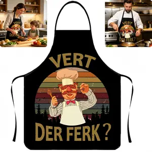 Funny Cartoon Chef Apron, Oil & Stain Resistant, Adjustable Neck Strap, Thickened Polyester Cotton, Machine Washable, Perfect for Cooking, Baking & BBQ, Great as Couples Gift or Mother's Day Gift