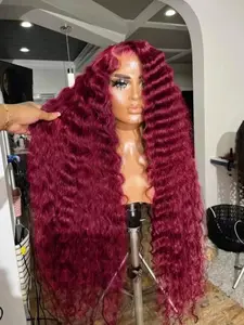 30 Inch 99J Burgundy 13x4 Hd Lace Frontal Human Hair Wig Loose Deep Wave Honey Blonde 4/27 Deep Wave Lace Front Wigs Human Hair 13x4 Transparent Lace Curly Deep Wave Frontal Wig 180% Density