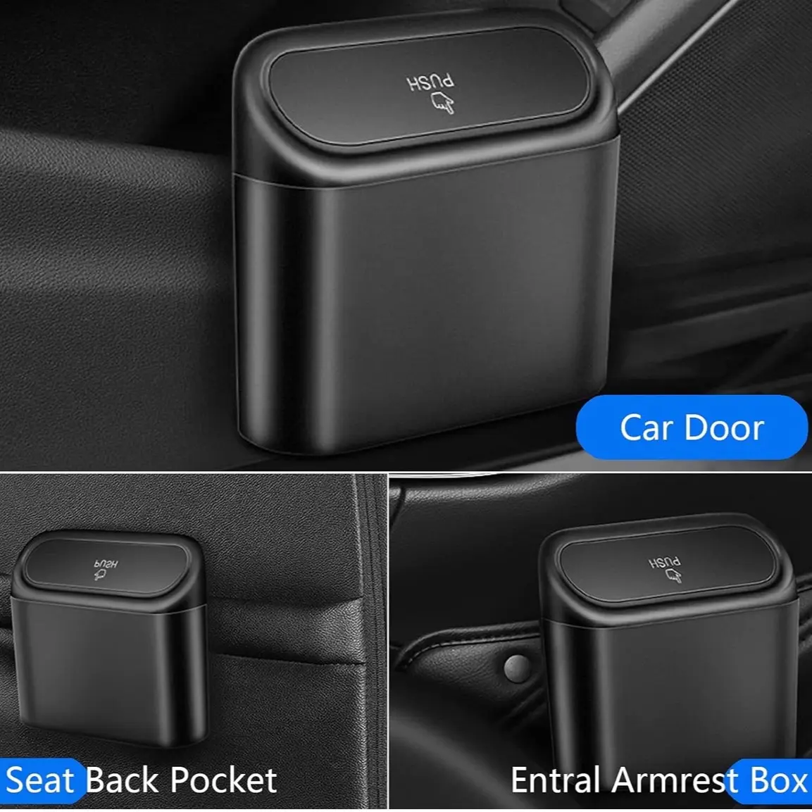 Neatride Mini Car Trash Bin with Lid - Leakproof Garbage Can for Universal Vehicles (Black)