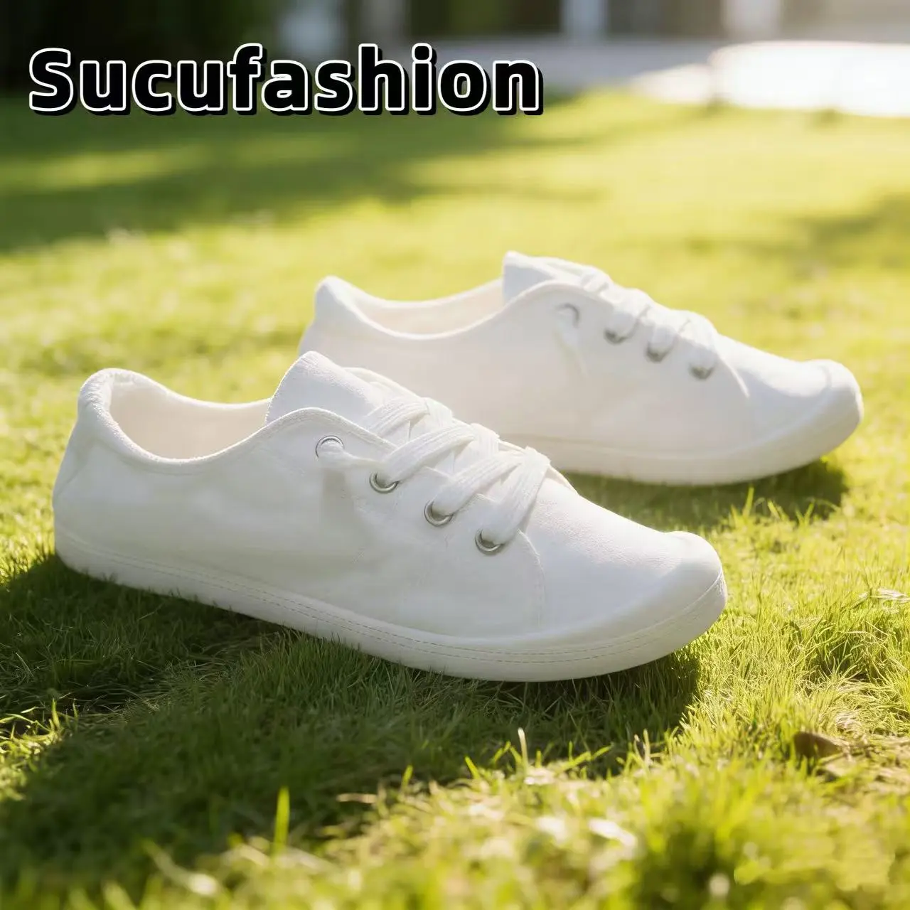 Sucufashion Lady's Lightweight Slip-On Shoes for Commuting Casual Wear Comfortable White Canvas Sneakers
