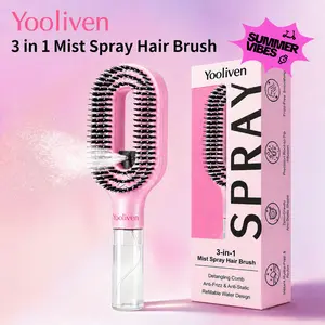 [Summervibes] Yooliven 3-in-1 Mist Spray Hair Brush - Anti-Frizz Ionic Detangling Comb with Refillable 55ml Water Tank, Dual Bristle Design with Massage Tips for Dry, Curly & Thick Hair, Effortlessly untangle knotted hair outdoorfun