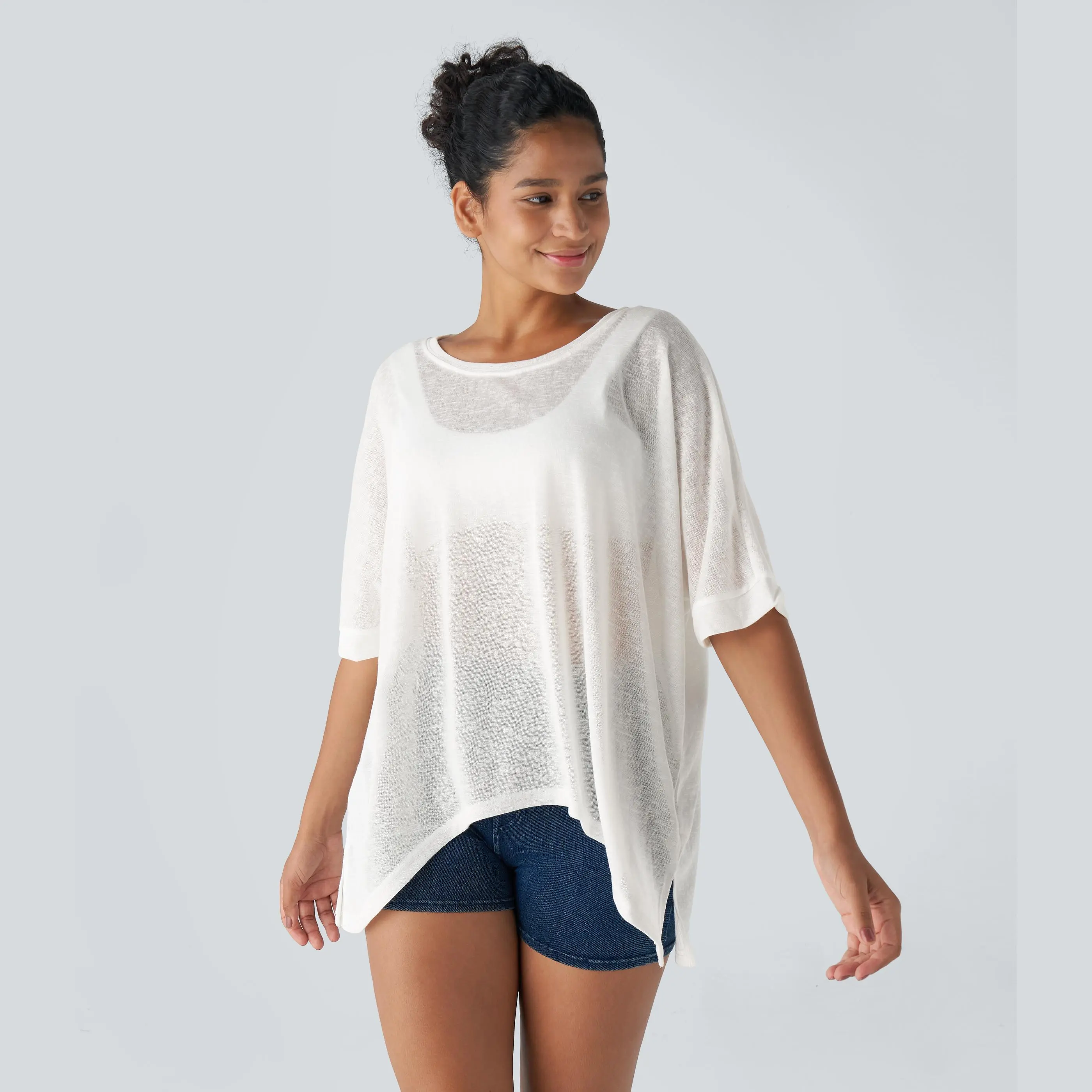 Halara Asymmetric Split Hem Sheer Oversize Casual Top