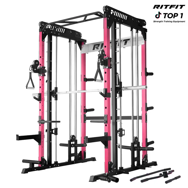 RITFIT Pink M1 Pro/2.0 Multifunctional Smith Machine - At Home Gym Equipment with Cable Crossover System, Squat Rack, Adjustable Strength Training Gear, Home Exercise Station, Home Exercise Equipment,summerwins