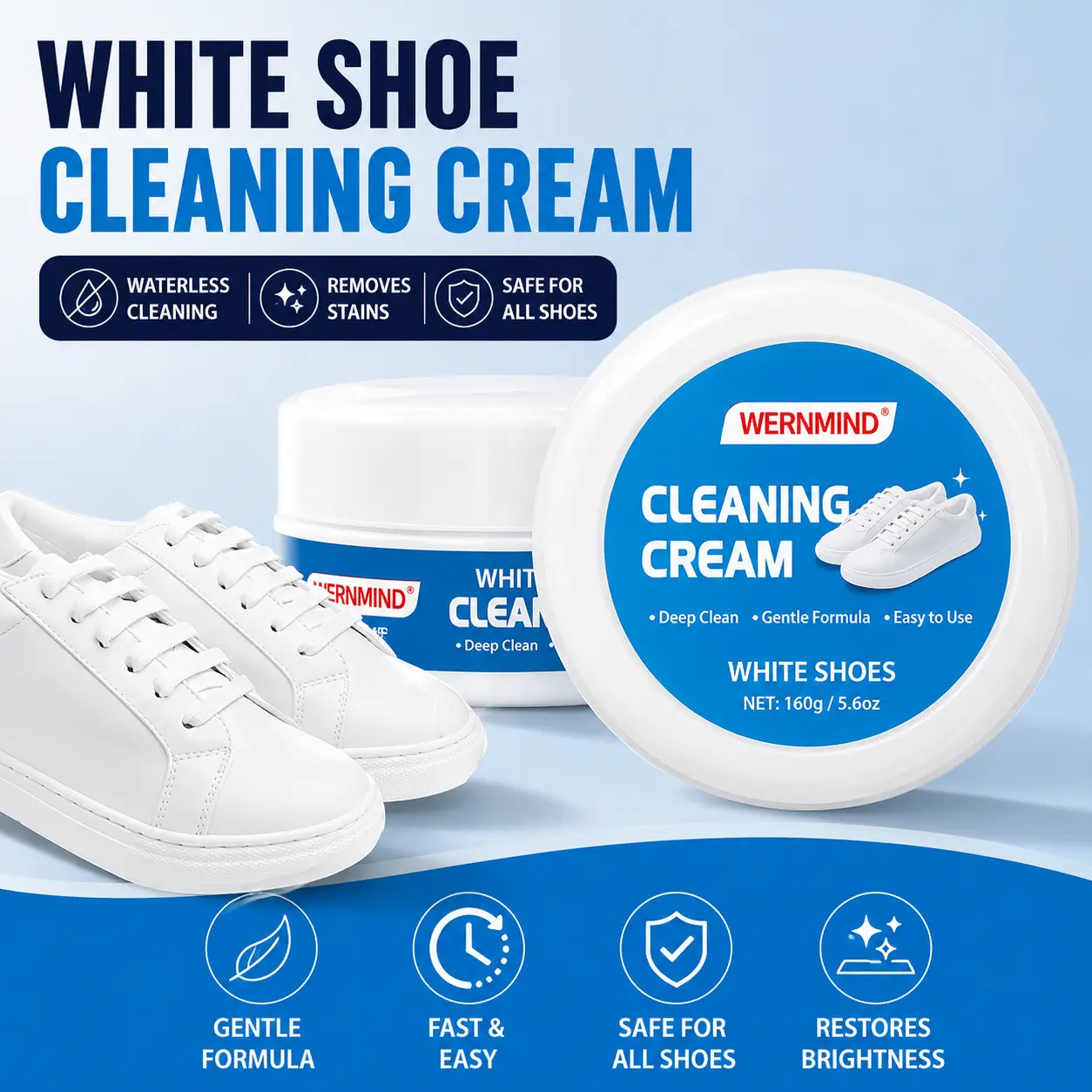 White Shoes Cleaner - Multi Functional Lemon Scented Waterless Stain Remover, Lightweight Fast-Easy Deep Cleaner with High-Elastic Sponge, Restores Brightness & Leather, Everyday Shoe Care for Sneakers, Bags, Suede Kit with Sneaker Eraser