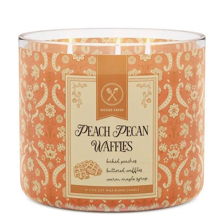 Goose Creek Peach Pecan Waffles Large 3-Wick Candle 14.5 oz Soy Wax Blend for Cozy Breakfast Nook Scent