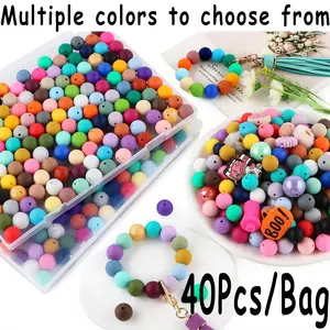 40pcs Silicone Round Beads Set, Bead Assortment, Assorted Colors, 12mm and 15mm Sizes, Ideal for Handicraft DIY, Diy Beading Accessories and Jewelry Making Materials Perfect for Keyring Necklace Decorations