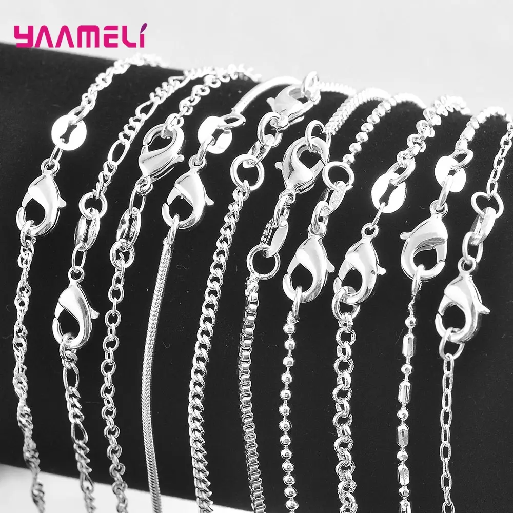 Authentic 5PCS Solid 925 Sterling Silver Link Chain Necklaces - Decorative, Minimalist, Lobster Clasps, 18 Designs, 16-30in, for Adult Jewelry & Pendants, Decorative Necklace, Minimalist Chain Necklaces