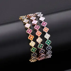 Rainbow Multicolor Four-Leaf Clover Zircon Bracelet — Stylish, Glamorous, Sweet, and Sparkling: An Exquisite Crystal Jewelry Gift (1 Piece)