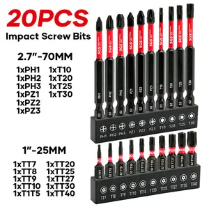 20 Pcs Industrial Torx/Security Torx/Phillips/Pozi Screwdriver Bits, S2 Steel 60-62 HRC, Impact And Wear-Resistant, Anti-slip Magnetic Drill Bits, Ultra-high Torque, 1/4 Inch Hex Shank, Designed For Automotive, Machinery, Home Repair, Handicrafts