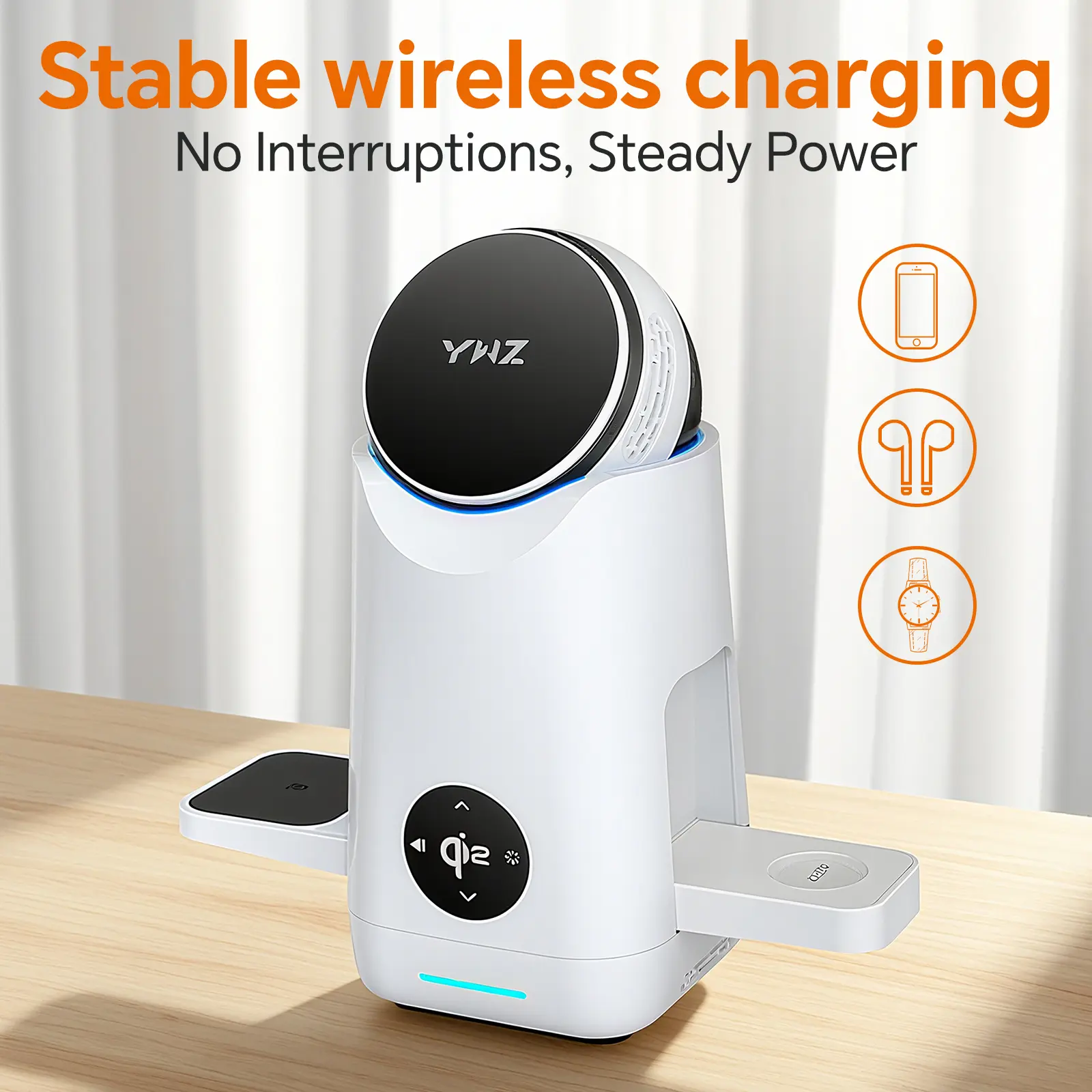 for Apple&Samsung Wireless Charging Station for iPhone, Apple Watch & AirPods – Qi2 Certified 15W Fast Charger with Auto Rotating Phone Stand, Touch Control Panel, Passive Cooling, and Included 30W PD Adapter for iPhone 17/16/15/14/13/12 Pro Max