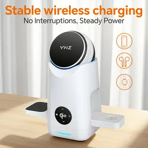 for Apple&Samsung Wireless Charging Station for iPhone, Apple Watch & AirPods – Qi2 Certified 15W Fast Charger with Auto Rotating Phone Stand, Touch Control Panel, Passive Cooling, and Included 30W PD Adapter for iPhone 17/16/15/14/13/12 Pro Max
