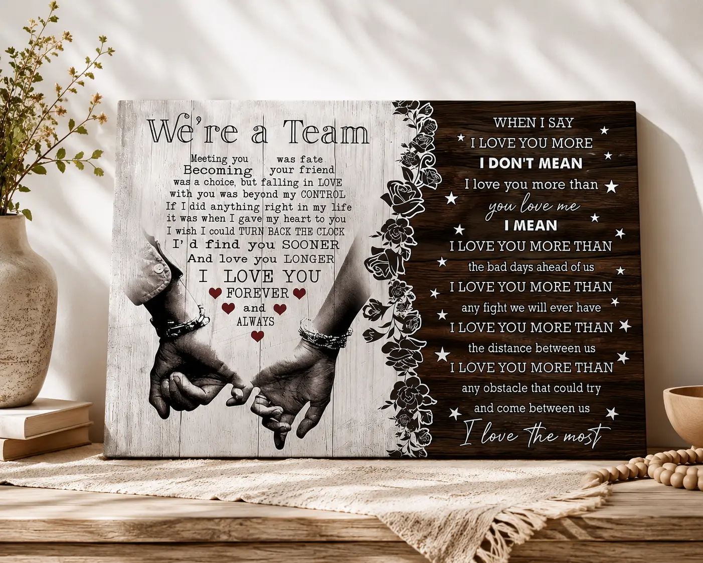 We're a Team Canvas Wall Art for Couples, Romantic Bedroom Decor, Anniversary Gift for Husband Wife, Farmhouse Wall Decor, Love Quote Canvas Print, House Decor