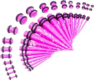 50 PCS Acrylic Gauge Kit Tapers Heart Tunnels Plug 14G-0000G Ear Stretching Set - purple white