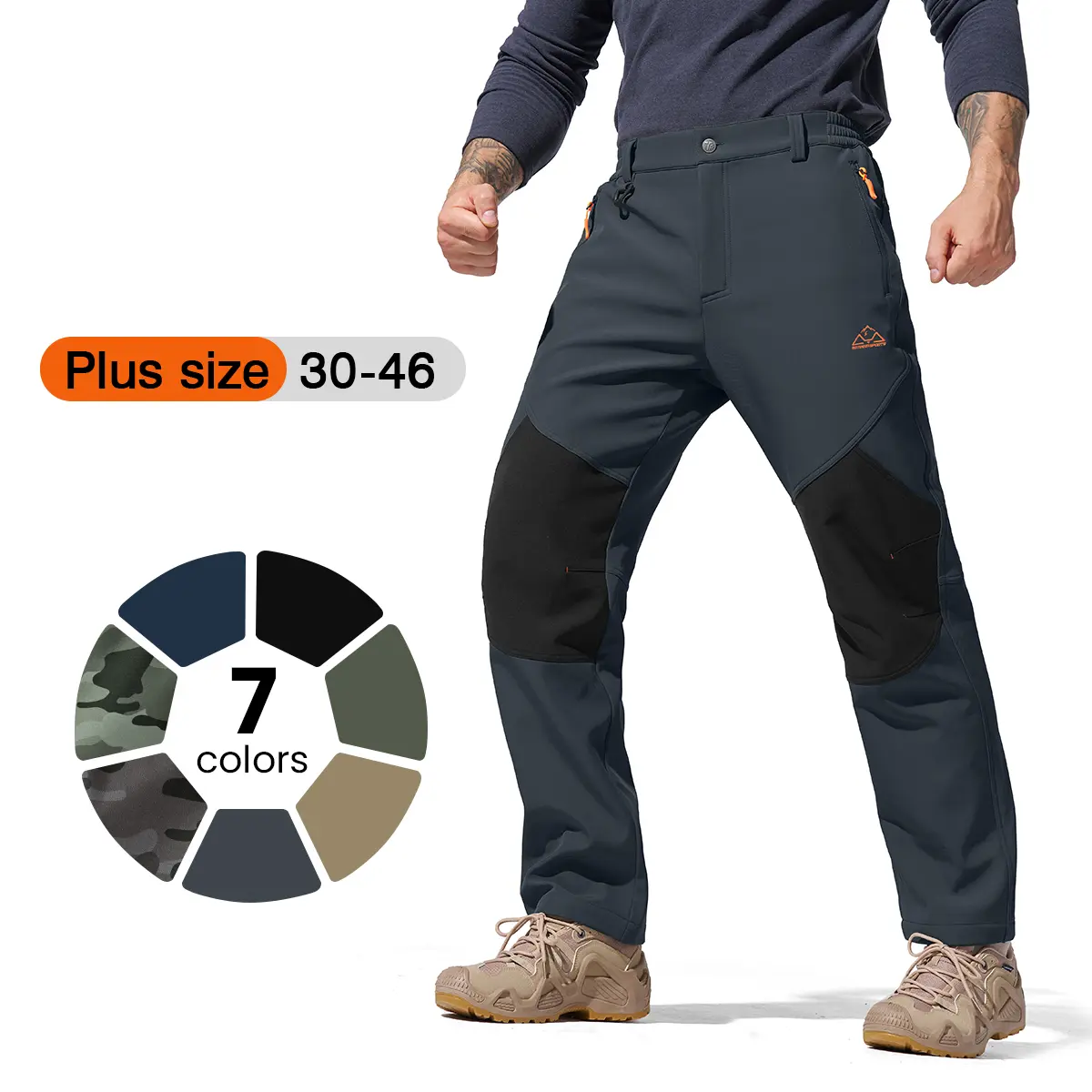 GOPUNE Men's Windproof Warm Outdoor Work Pants Insulated Fleece Lined Water Repellent Snow Ski Softshell Hiking Pants , Plus Size 【30-46】  Reinforced Knee Tatical Pants with Multi Zipper Pockets Mens Winter Trousers,Solid Color,Camouflage Pants sohochic